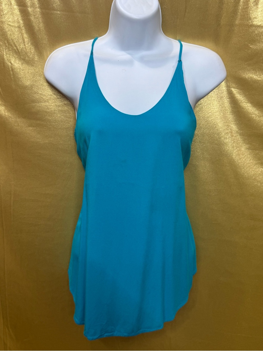 A. Byer Turquoise V-Neck Spaghetti Strap Tank Top - Size Small